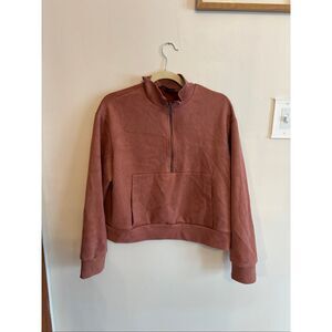 Tahari Brown Microfiber Suede 3/4 Zip Up SZ M